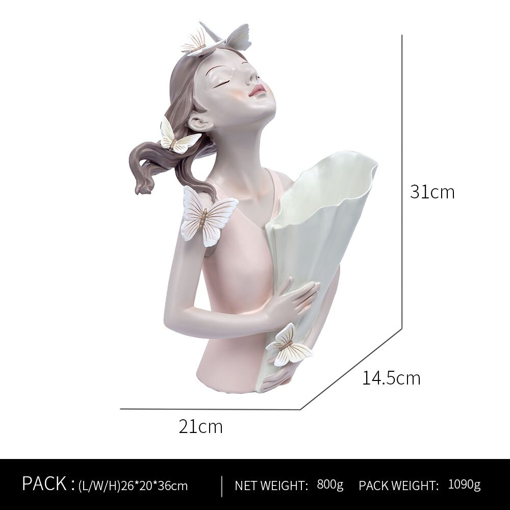 Kreatywna skandynawska moda motyl dziewczyna trzyma kwiat kwiat z żywicy kwiatek doniczkowy układ wazon suszony kwiat kwiat sztuka miękki deco: Różowy