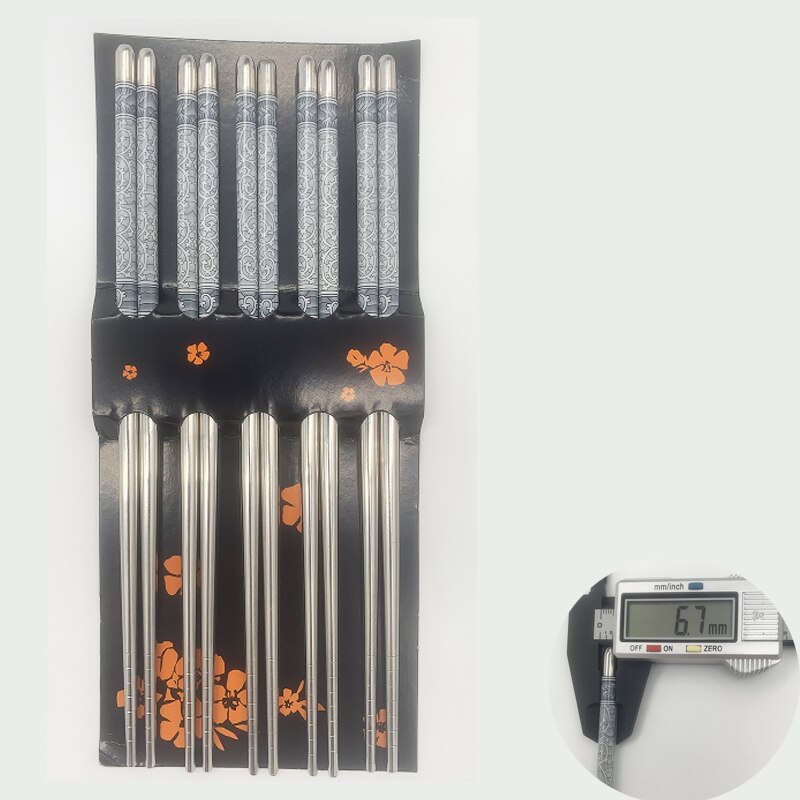 Five Pairs 22cm Metal Non-Slip Retro Blue White Porcelain Pattern Stainless Steel Chopsticks JDZ Sushi Sticks Convenient: 22.5CM-5Pair-Qinghua