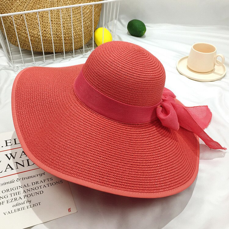 2022 new sun hat summer sun protection cappello a tesa larga pieghevole cappello da spiaggia all&#39;aperto equitazione protezione solare protezione UV cappello femminile: Watermelon Red