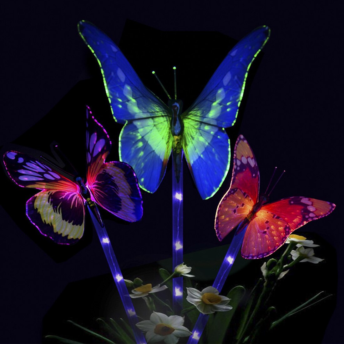 3 Stck 60 cm Kreative Multi-Farbwechsel LED Schmetterling Lichter Fiber Optik Schmetterling Dekorative Lichter Solar- Lichter Garten Dekor
