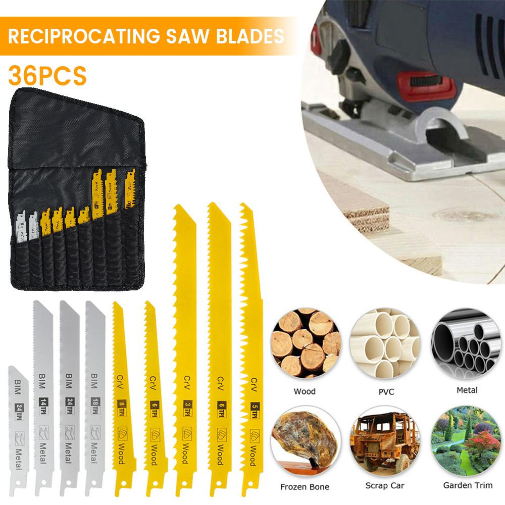 36Pcs/Set Reciprocating Saw Blades Pruning Saw Handsaw Multi Saw Blade For Cutting Wood Metal PVC Tube Power Tools Accessories
