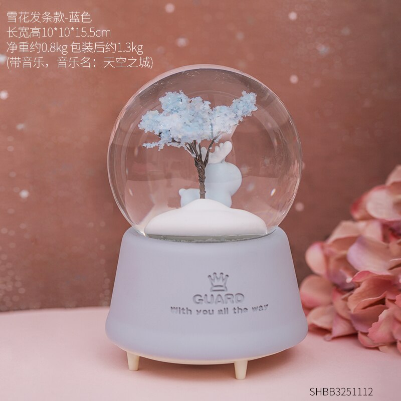 Crystal Ball Cute LED Lamp Spin Music Box deer Snowing snowflake Christmas birthday Home Decoration Accessories Ornaments: Clockwork  B
