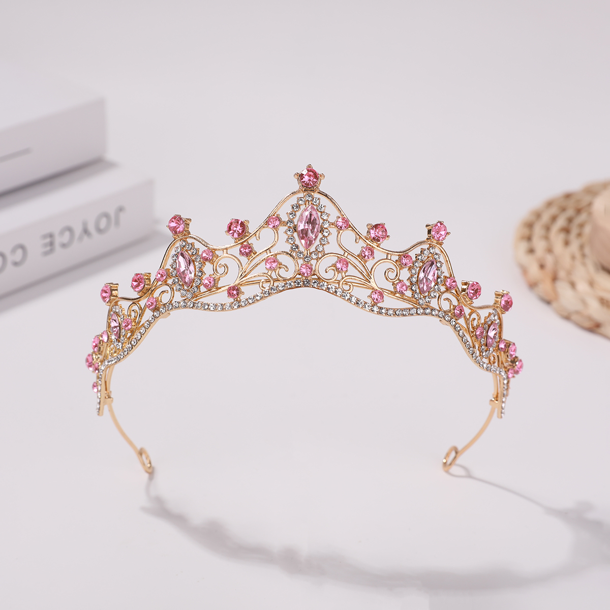 Tiara de cumpleaños para niña, accesorios para el cabello de boda, vestido de novia simple coreano, accesorios de tiara de rendimiento para niños.: Rosa