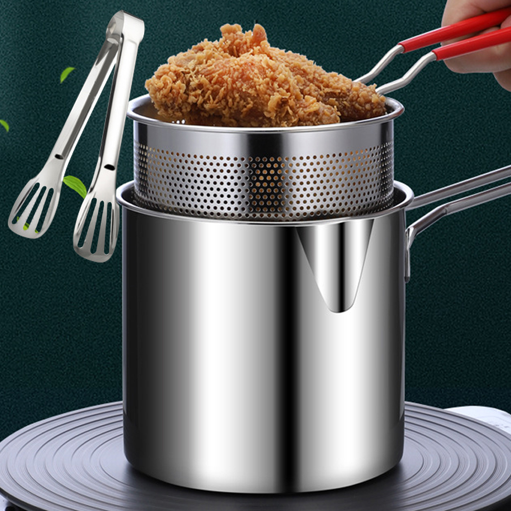 Freidora profunda de 1200ML con cesta de colador, olla de cocina portátil, olla de acero inoxidable 304 para freír Tempura, patatas fritas, pollo