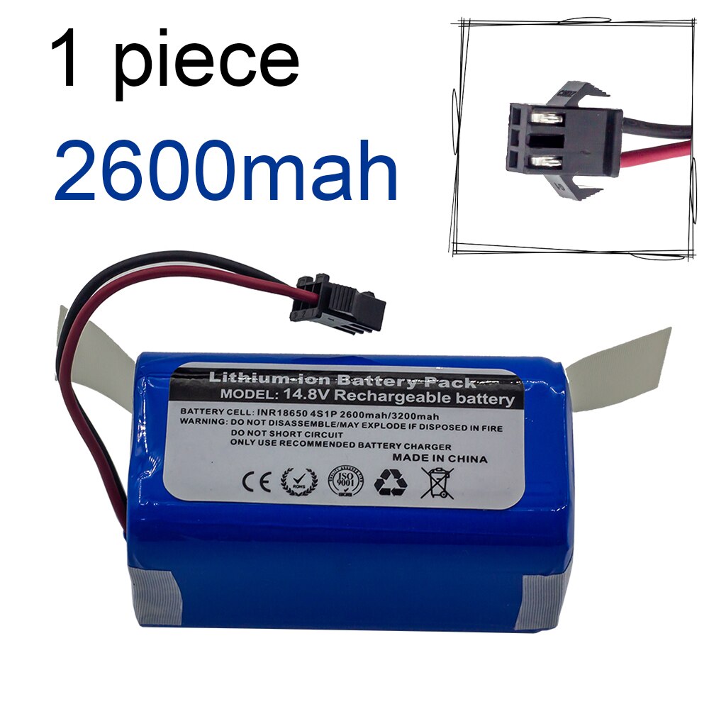 /14.8v 2600 mah 3200 mah litiumakku ilife  a4 a4s v7 a6 v7s :lle plus robottipölynimuri ilife 4 s 1p täyden kapasiteetin li-ion: Musta pistoke 2600 mah