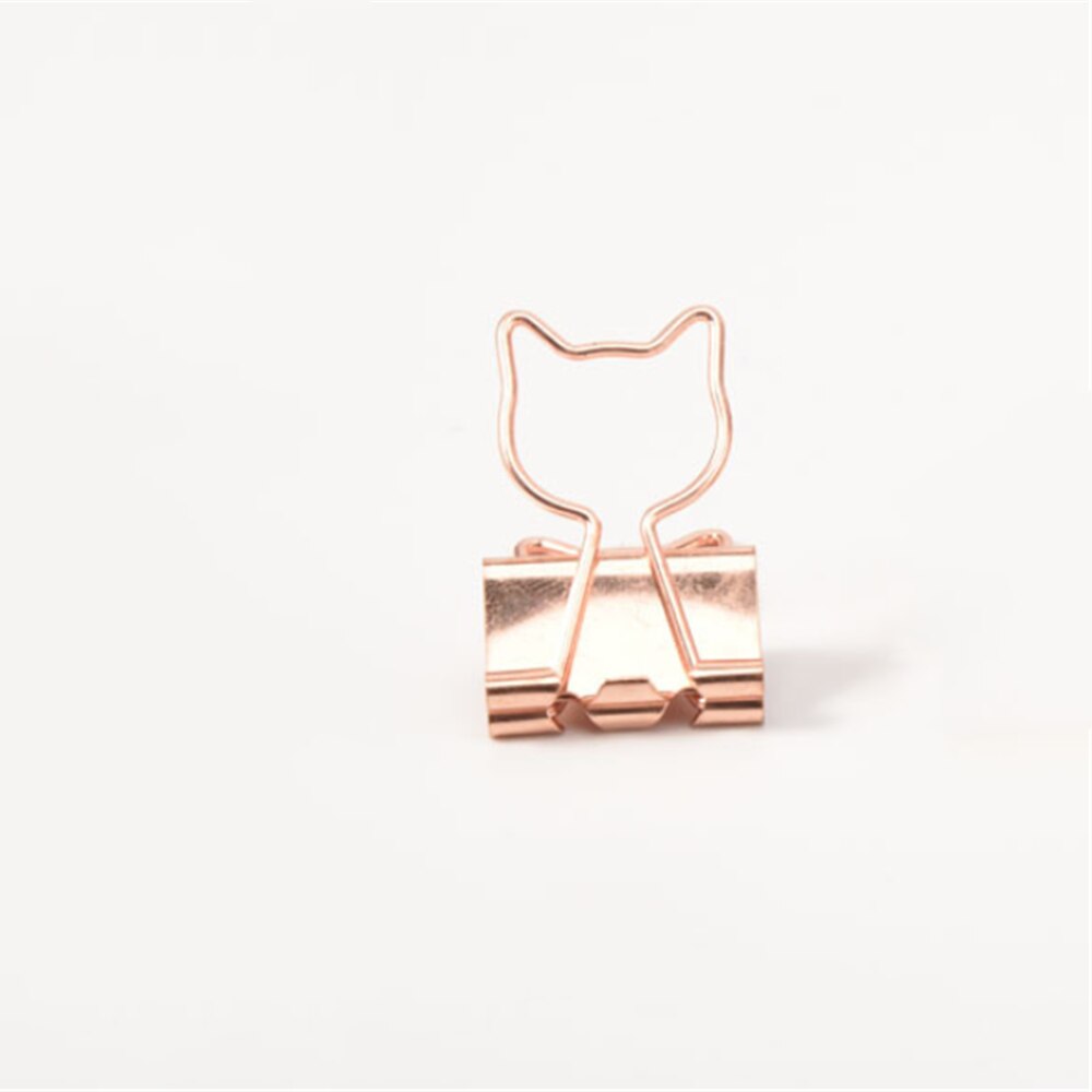 10pcs Cute Binder Clips Cat Hollow Out Cactus Penguin Shape Metal Binder Clamp Bookmark Kawaii Stationery School Office Supplies: cat