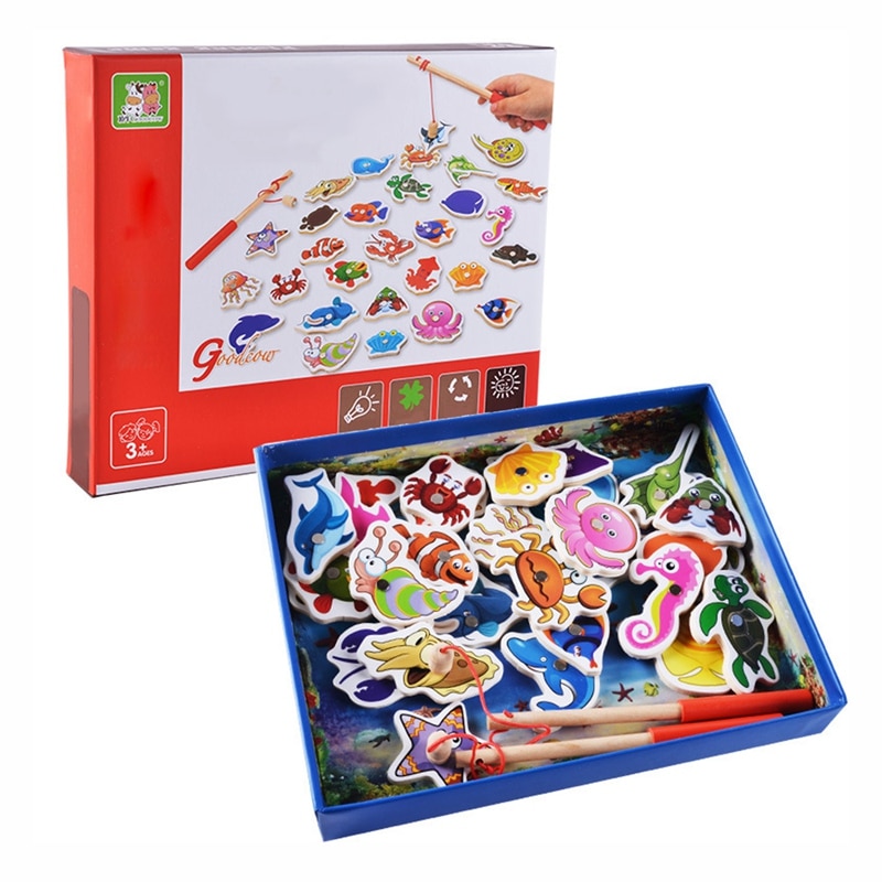 32Pcs Baby Educational Toys Magnetic Wooden Fishing Toys Set Fish Game Educational Fishing Toy Child Birthday/Christmas