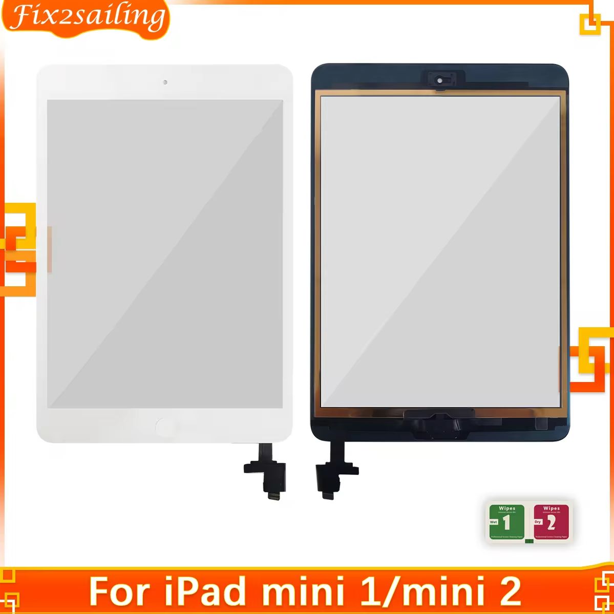 Cristal táctil para iPadMini 1 Mini 2 Mini 3 A1489 A1490 A1491, digitalizador de pantalla táctil con Chip IC, conector flexible con llave