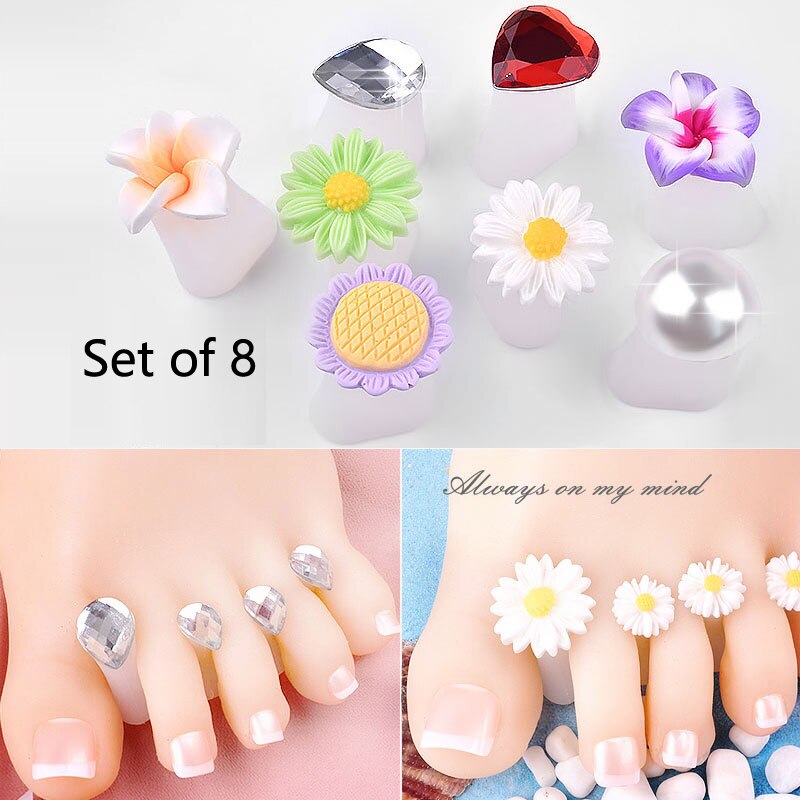Separador de dedos del pie de silicona suave, modelado de flores para manicura y pedicura, herramienta artística para el cuidado de los pies, 8 Uds.