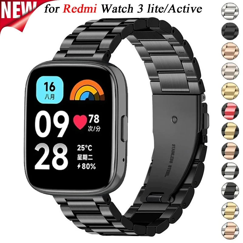 Roestvrij stalen band voor Redmi Watch 5 3 Actieve metalen vervangende armband voor Xiaomi Redmi 5 Lite 3 Lite horlogebandaccessoires