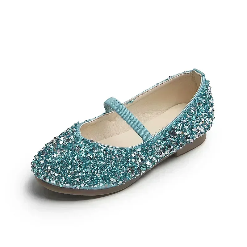 2025 Lente 1 tot 12 jaar oude meisjes kleden Schoenen Schoonheid Puntschoen Tienermeisje Leren Schoenen Bling Prinses Trouwschoenen