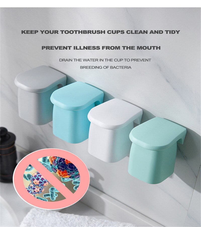 Magnetisk vægmonteret mundskylleholder, husholdnings sugekop tandbørsteholder (hvid / grå / lyseblå / lysegrøn)