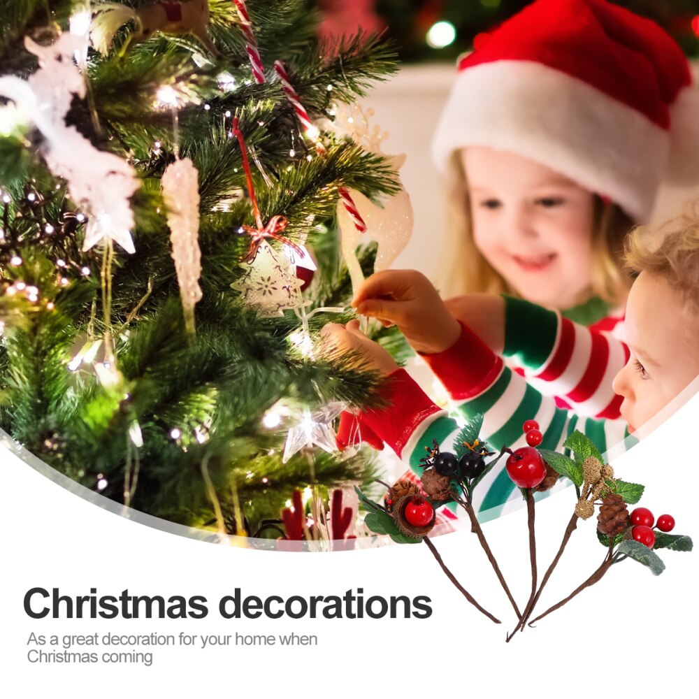 5pcs DIY Christmas Greeting Cards Decoration Simulation Pine Cone Branches