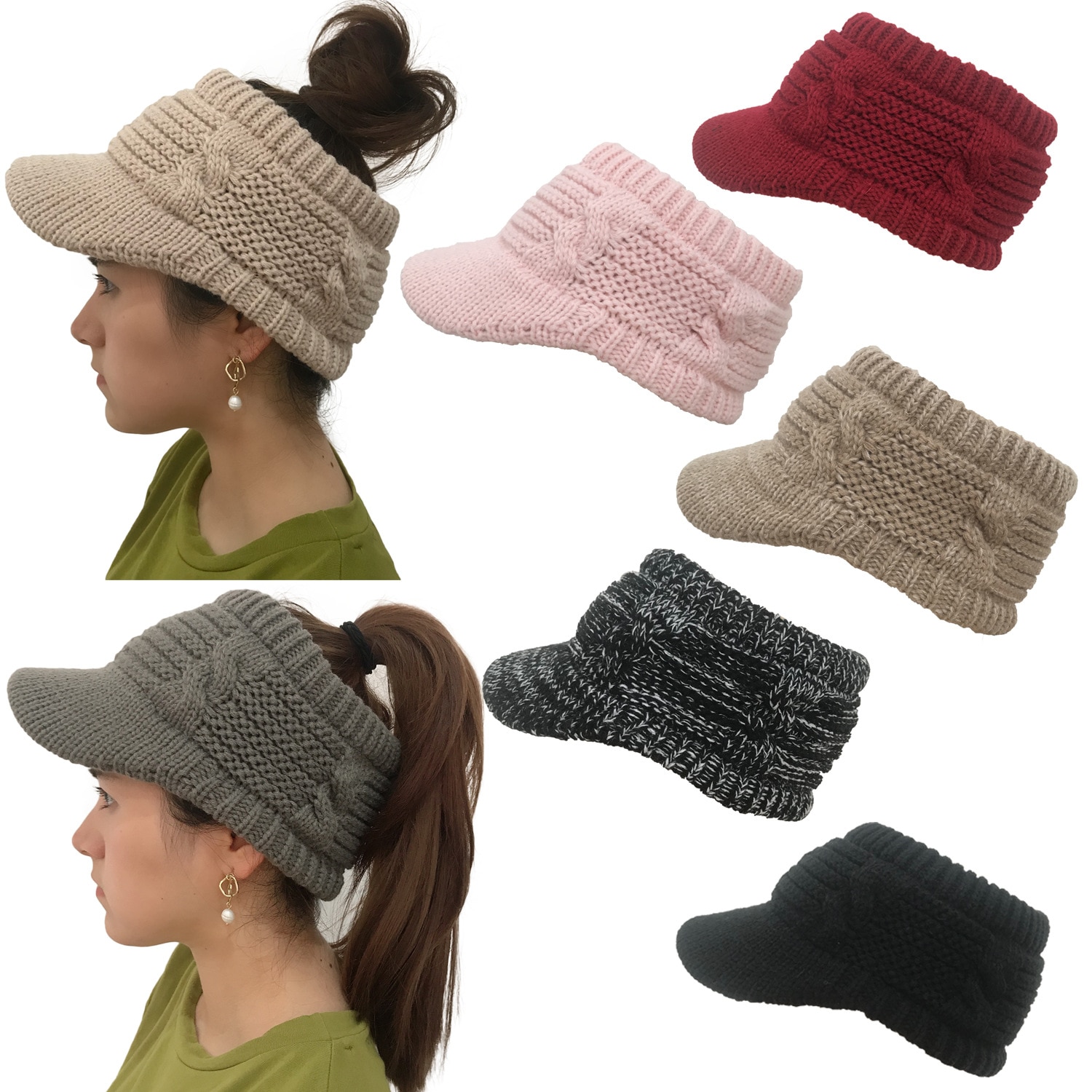 Bonnet queue hiver tricot salissant haute chignon queue de cheval chapeaux visière bonnet en plein air désordre haute chignon casquette cercle foulards