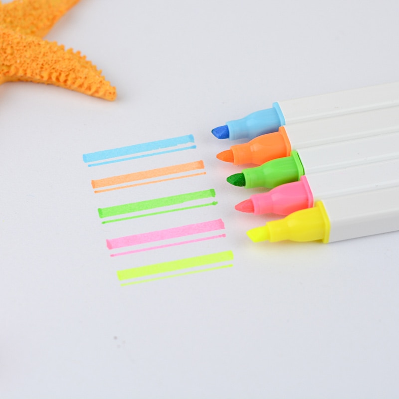5 stk farge highlighter tusj penn sett mini bærbart skrivesaker kontortilbehør skolemateriell materiale escolar  db158