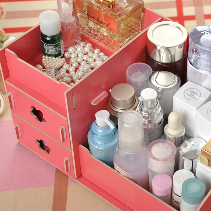 Pojemnik organizator na przybory robić makijażu Obudowa Wykonany ręcznie DIY montaż Organizer na kosmetyki drewniane pudełko drewniany schowek na biurko