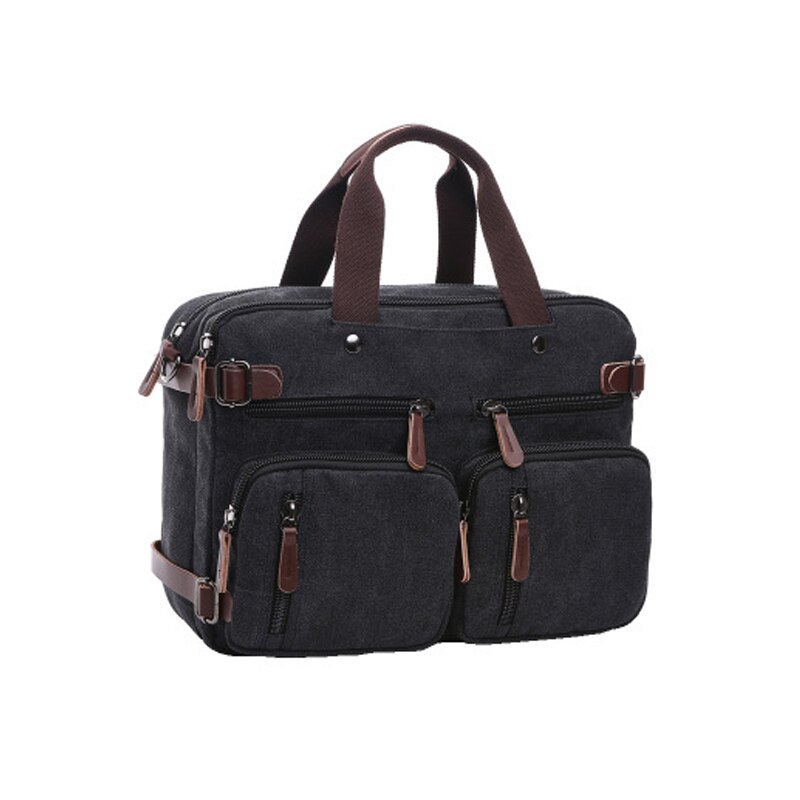 Casual canvas business aktetas multifunctionele handtas herenrugzak schoudertas crossbody 17 inch laptop ipad reiskoffer: L zwart