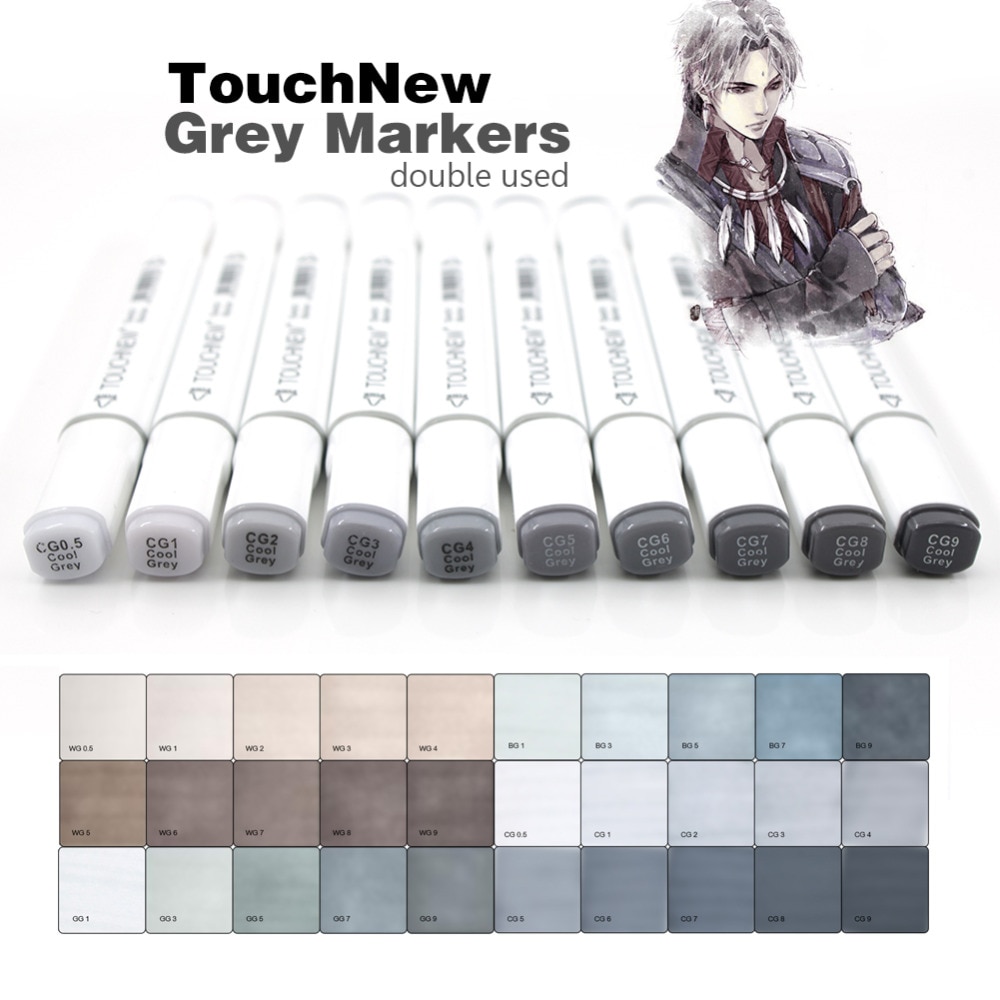 Touchnew 12 Cool Grijs Marker Warm Grijs Marker Set Dual Tips Alcohol Gebaseerde Kunst Markers Voor Tekening Manga Mark Leverancier briefpapier