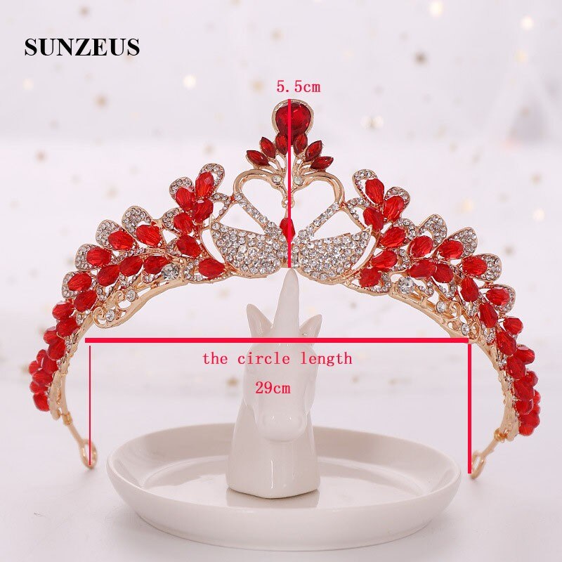 Chinese Red Children Party Crowns Crystals Beaded Swans Wedding Tiaras For Kids Flower Girl Head Accessory SQ452