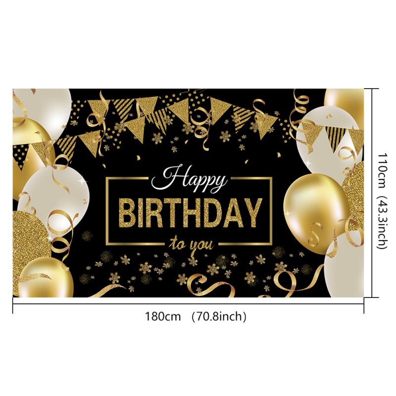 Tillykke med fødselsdagen baggrundsbanner ekstra stort sort og guld skilt plakat til fødselsdag jubilæum fest foto booth backd: Default Title