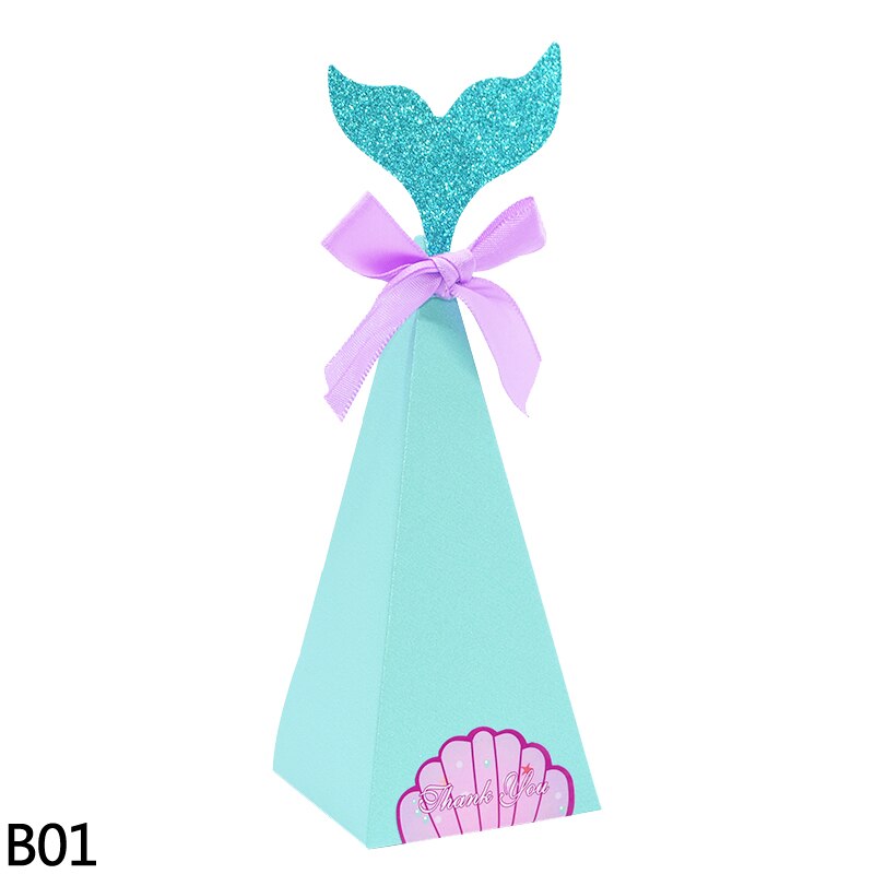 Mermaid Snoep Box Diy Papier Doos Zakken Mermaid Verjaardag Decoraties Kleine Zeemeermin Geschenkdoos Voor Kids Birthday Party Favor Supplies: B01 / 10pcs