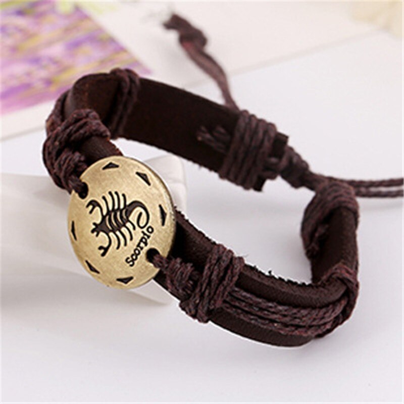 12 konstellationer armbånd smykker læder armbånd mænd afslappet personlighed stjernetegn punk armbånd: Skorpion
