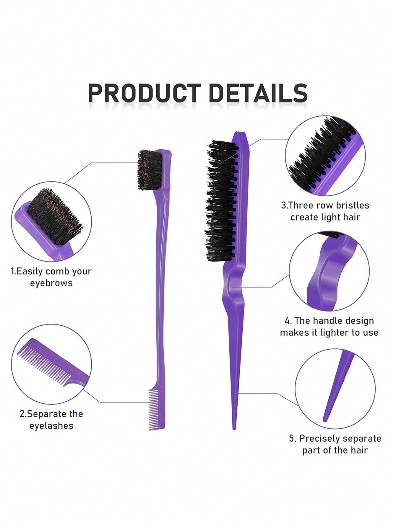 3 stks styling kam set met triple traan haar borstel muis staart kam rand borstel, salon haar styling tool Speciaal voor echt haar pruiken
