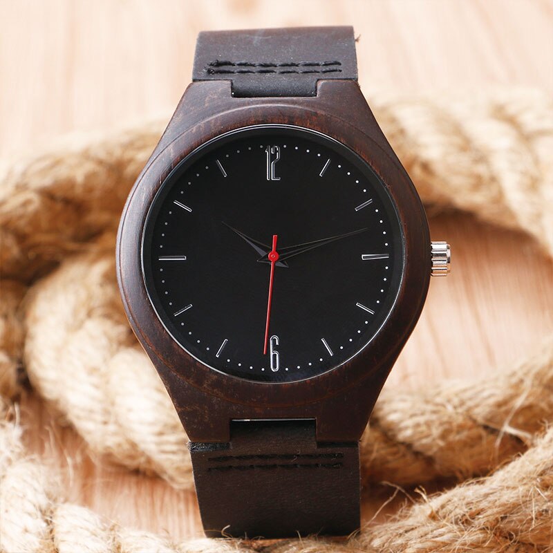 Zwart natuurlijk houten horloge origineel houten bamboe polshorloge handgemaakt licht quartz horloge heren dames armband artikel