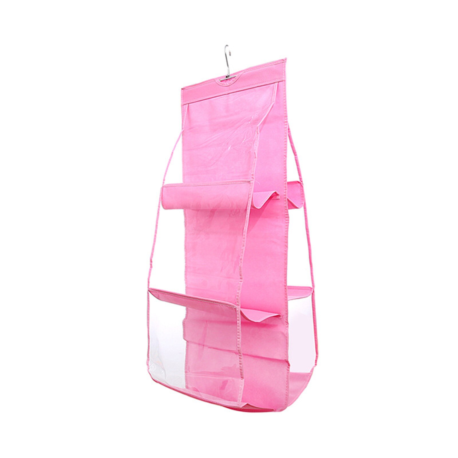 6 Pocket Hanging Handbag Organizer Door Wall Clear Sundry Shoe Bag Hanger Pouch For Wardrobe Closet Transparent Storage Bag: Red 