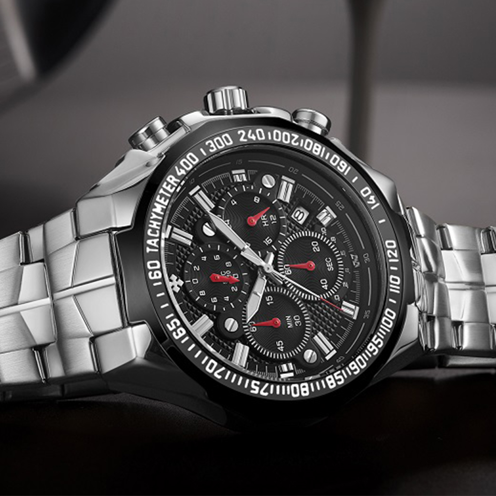 2024 WWOOR herren Uhr Top Luxus Schwarz Armbanduhr Sport Chronograph Stahl Quarz Männer Uhren Relogio Masculino