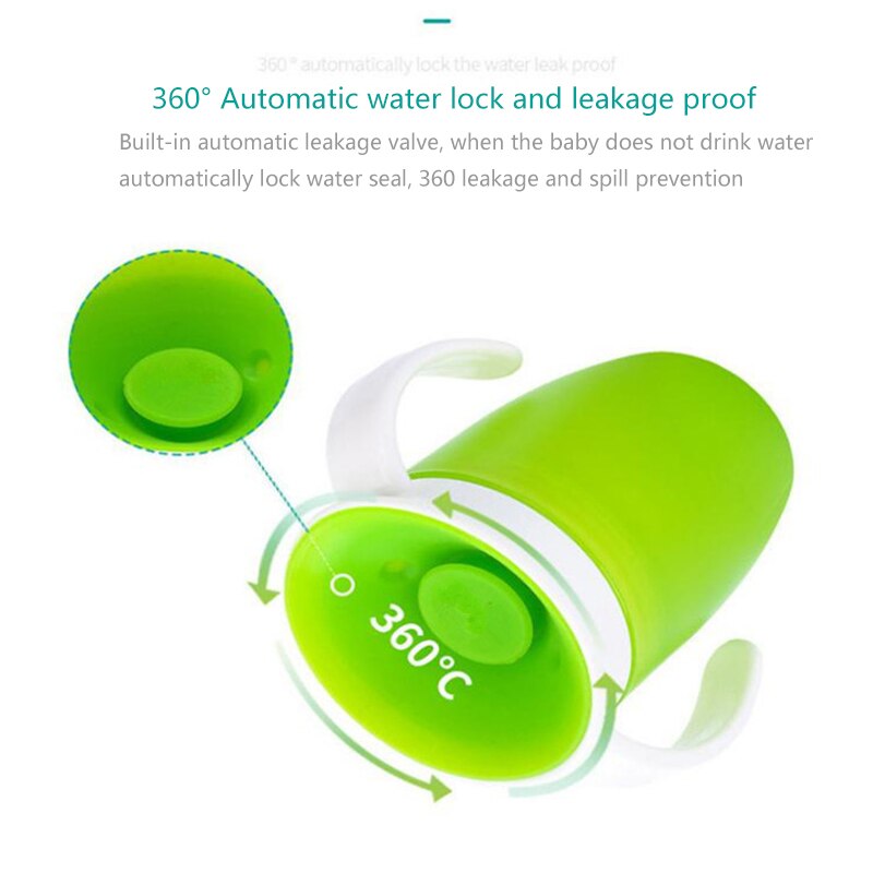 240ml babybekers, magische beker voor baby's, drinkbeker, waterbekers, dubbele handgreep, lekvrije melkfles met klapdeksel, 360 graden