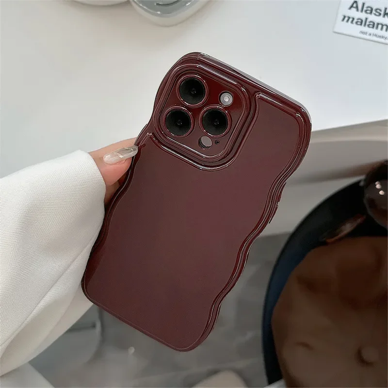 Coque de téléphone antichoc en TPU souple avec coussin d'air coréen, magnifique housse de protection, vin rouge, vague, iPhone 16,11, 12, 13, 14 Plus, 15 Pro Max