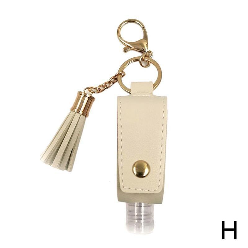 LLavero de Gel hidroalcohólico de 30ml, funda de desinfectante de manos, Mini botella de Gel hidroalcohólico portátil, Funda de cuero, llavero de salud: Beige