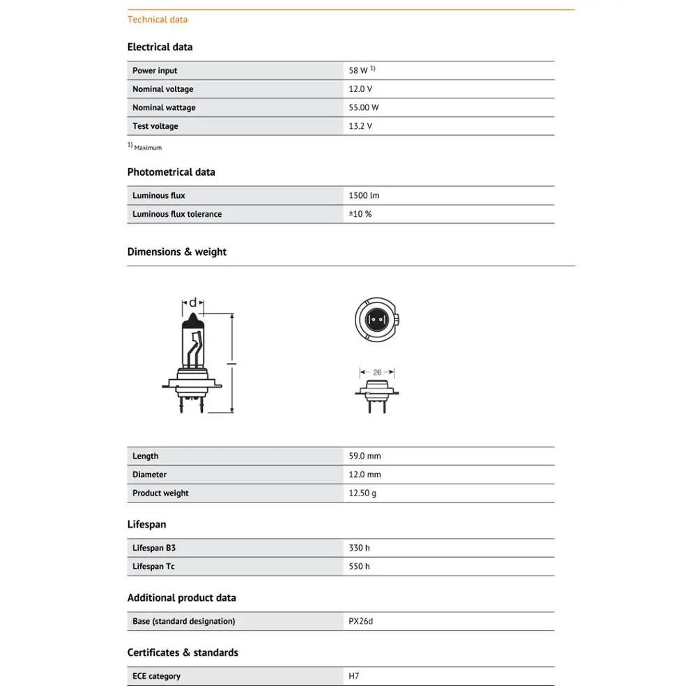 OSRAM 2 pièces Original H7 12V 55W PX26d Standard voiture halogène phare 3200K feux de croisement 64210GE fabriqué en allemagne paire