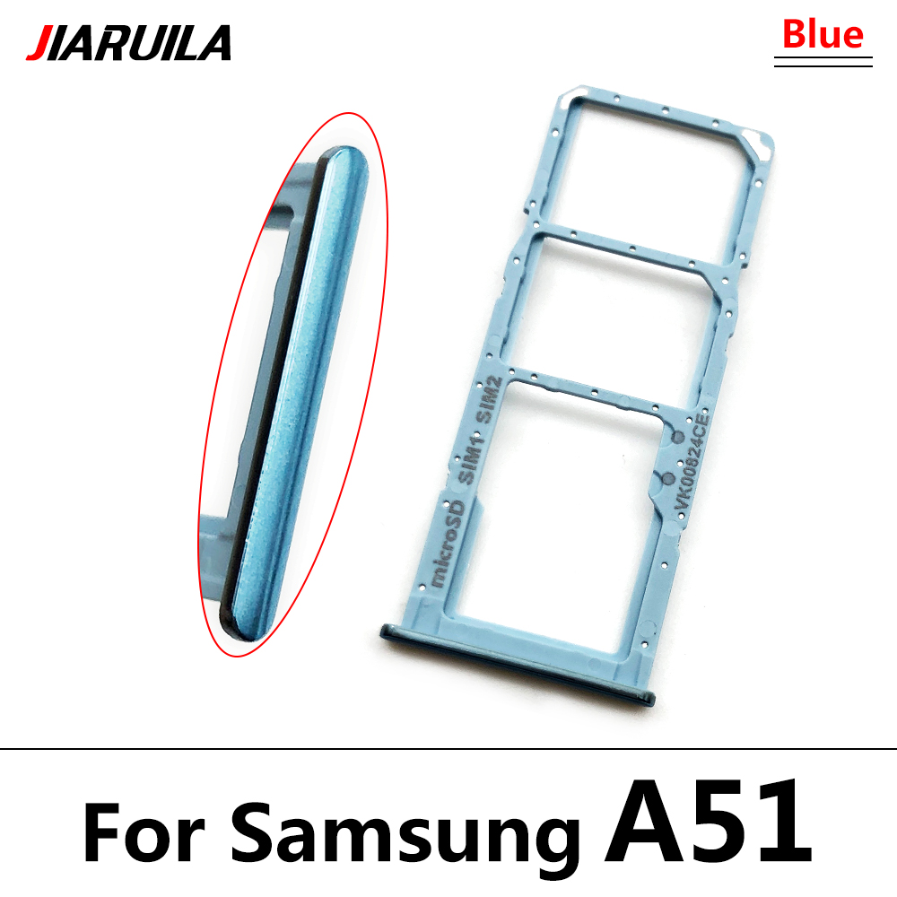 Dual-Card Sim Tray Holder For Samsung Galaxy A12 A31 A51 A71 A125F SIM Card Tray Slot Holder Adapter Socket Repair Parts: A51 blue