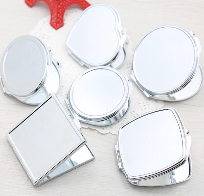 Espejo de maquillaje portátil de acero inoxidable para mujer, accesorio de mano de bolsillo, plegable, Doble espejo, pequeño de varias formas, 1 ud.