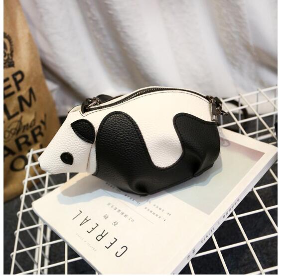 Personlighet tecknad panda väskor kvinnor läder crossbody väska kausal axel budväska telefon mynt plånböcker