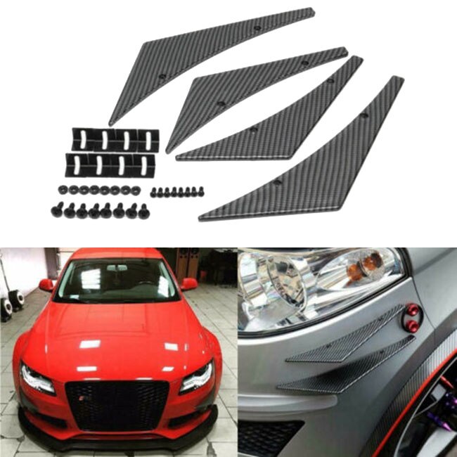 4 x fibra de carbono deportiva Racing Diffuser parachoques Lip Fins alerones Splitter