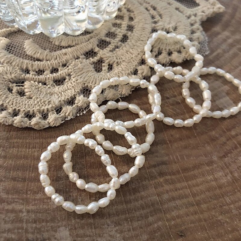 Woogge Vintage ▾ Barocco Naturale Anello di Perle D'acqua Dolce per Le Donne Elegante A Mano di Lavoro A Maglia Irregolare mini Perla in Rilievo Anelli: naturale pearl M 1pezzi