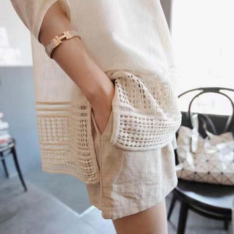 Pantalones cortos de maternidad para mujer embarazada, Shorts de lino y algodón, informales, sueltos, para primavera y verano, 2022: Apricot / XL
