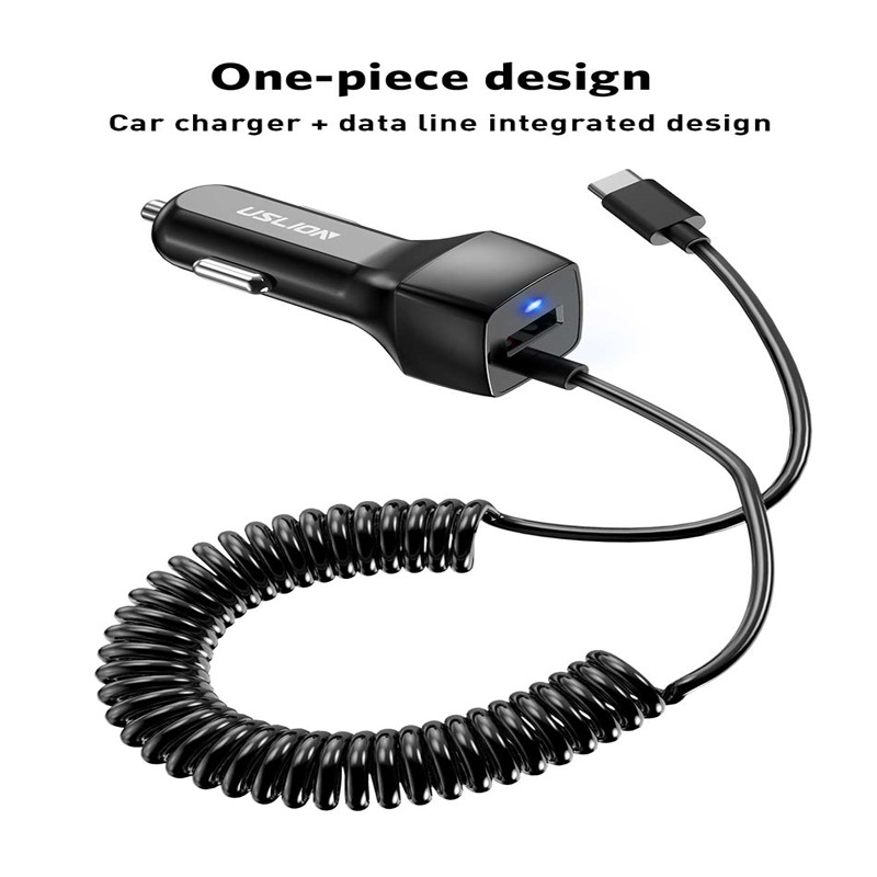 USLION 24V Mini cargador del coche del USB con Micro USB tipo C Cable para Samsung S10 S9 Xiaomi Redmi Note 7 teléfono móvil USB C rápido Cable