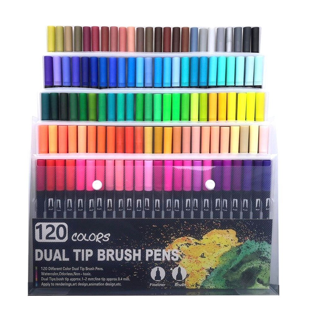 100 farver dobbelt tip kunst børste markør penne akvarel fineliner maleri tegning papirvarer effekt god til farvning af manga tegneserie: 120 farver