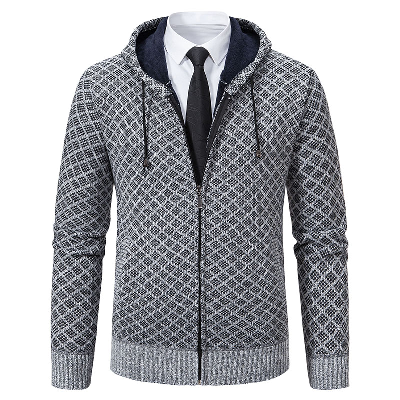 Heren Vest Herfst Winter Trui Pluche Gebreide Kleding Vintage Jas Plaid Hoodies Koreaanse Elegante Man Truien: M / Donkergrijs