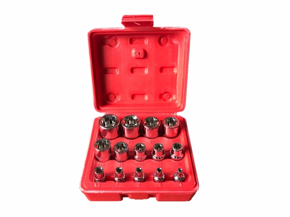 Milda 14 Stks/set E Torx Ster Vrouwelijke Bit Socket Set 1/2 "3/8" 1/4 "Drive E4-e24 Repair Tool Hand Tool Set Hoge Quanlity