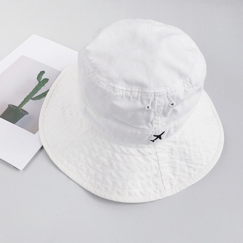 Broderi fly bucket hat kvinder udendørs sport hip hop kasket mænd sommer fiskeri sol hat panama mand bomuld flade hatte: Hvid