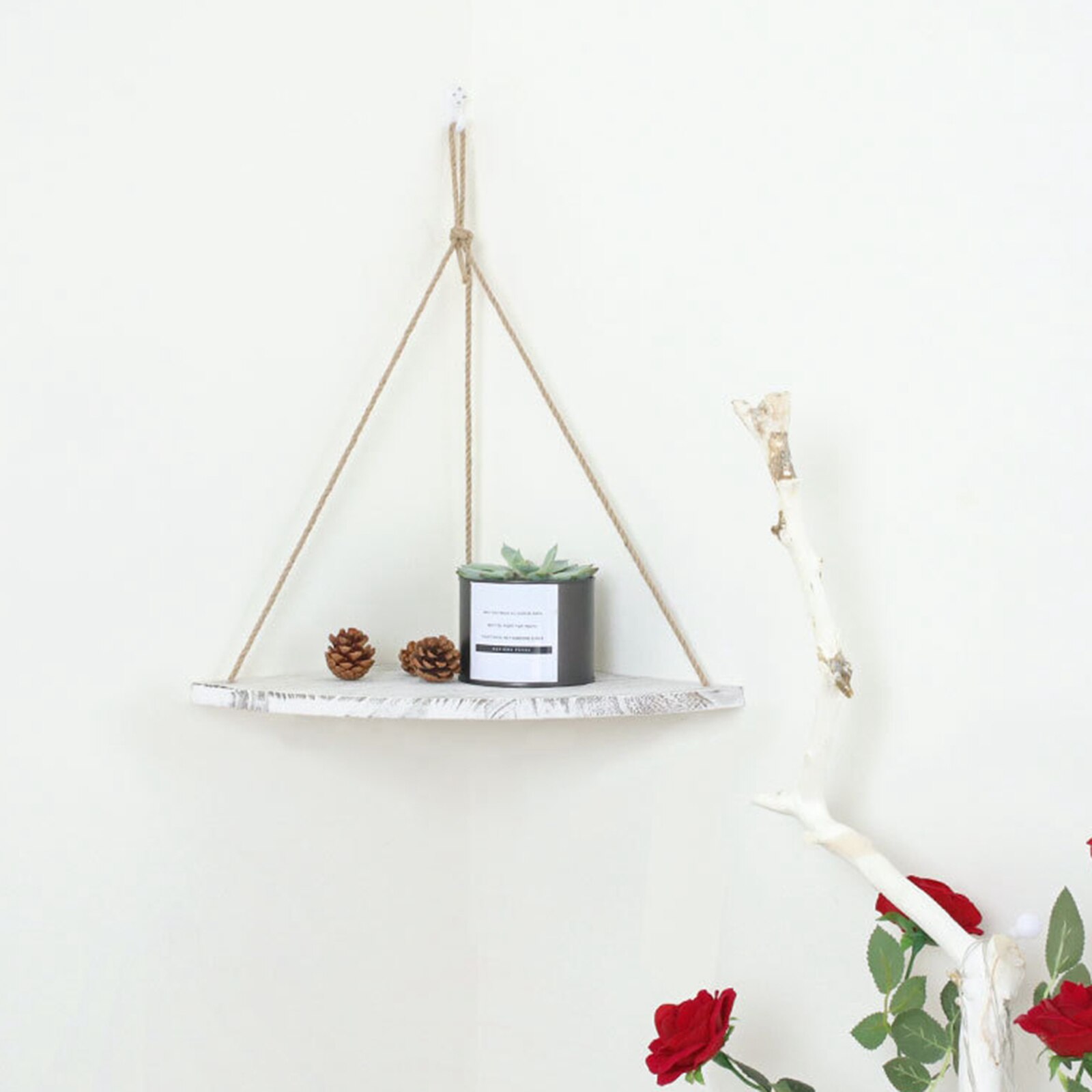Estantes de esquina colgantes para exteriores, repisa de esquina de madera decorativa para jardín, cocina, baño y dormitorio, sala de estar y baño: white 1 tier