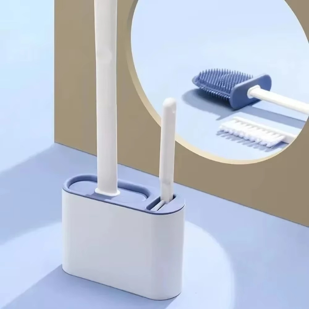 Escova de vaso sanitário para pendurar na parede, com suporte, escova de vaso sanitário de silicone, descontaminação sem qualquer ponto cego, ferramentas de limpeza de banheiro