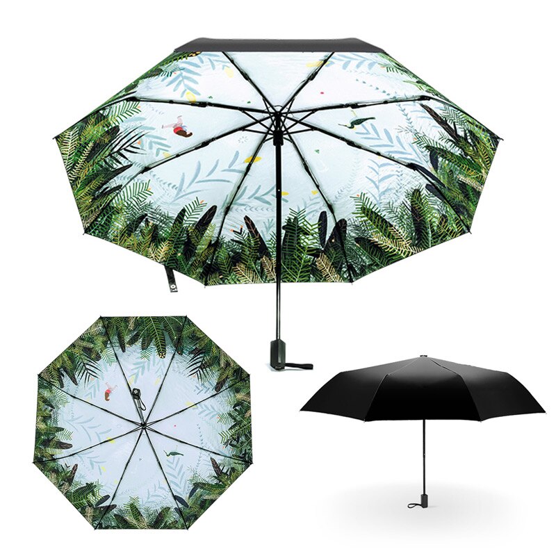 Vijverkarpers printen dames dames regen- en zonneparaplu 3 opvouwbare 8 baleinen zonnescherm uv-bescherming paraplu's guarda chuva: 7