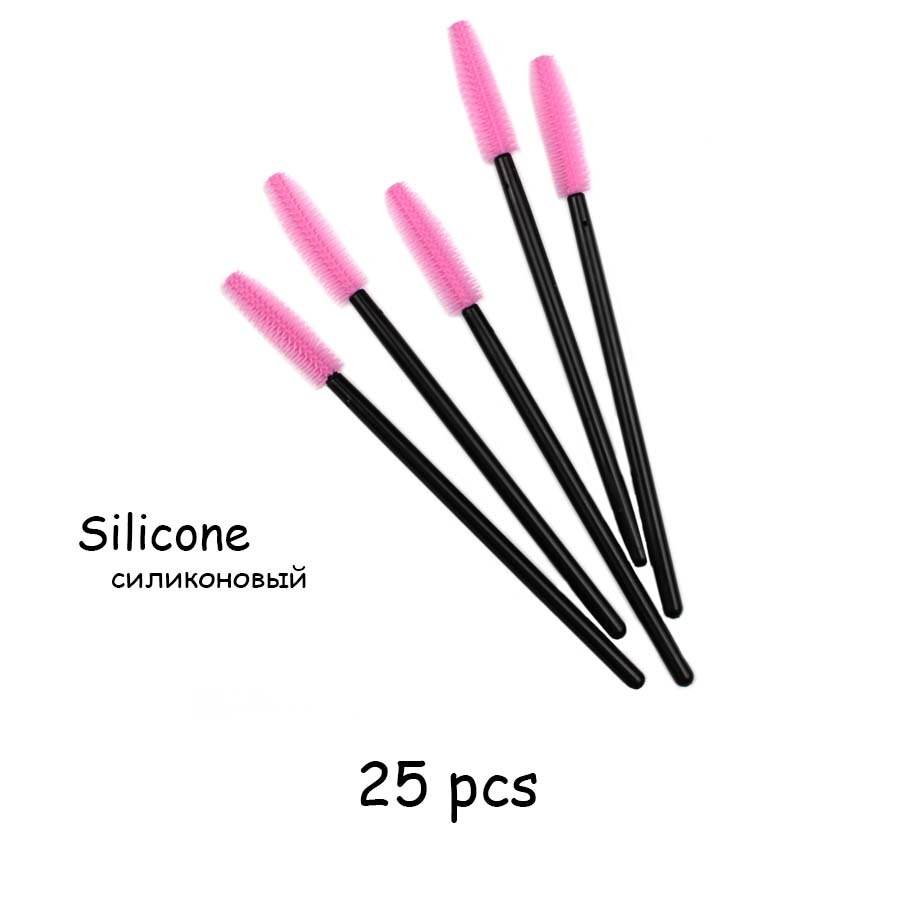 25 Pcs Silikon Pinsel Einweg Wimpern Werkzeug Kamm Mascara Zauberstäbe Make-Up Pinsel Individuelle Applikator Kit für Auge Applikator: 25 pcs pinkblack
