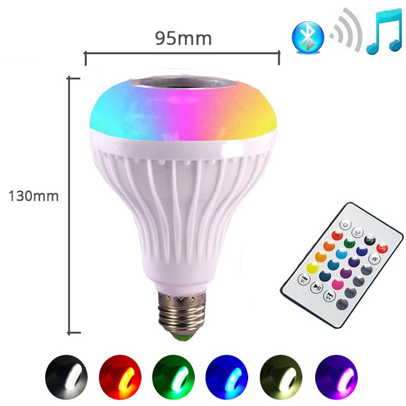 Smart  e27 rgb bluetooth højttaler led pære lys 12w musik spiller dæmpbar trådløs led lampe med 24 nøgler fjernbetjening: Bluetooth rgbw 12w